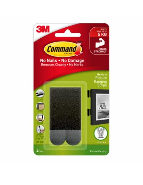 COMMAND PIC HANGING STRIPS M 4PC BLK - CBK Hardware