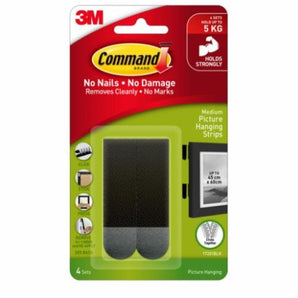 COMMAND PIC HANGING STRIPS M 4PC BLK