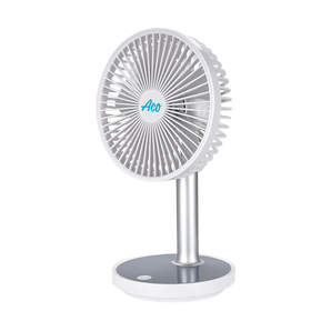 RECHARGEABLE RETRACTABLE MINI TABLE FAN WITH LED LIGHT 2000mAh WHITE