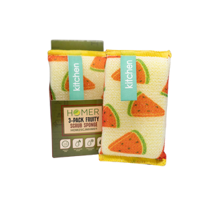 Homer3 Pack Fruit-Themed Scrub Sponges – Non-Scratch Kitchen & Dish Cleaning Set – 3 Pack