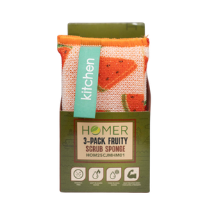 Homer3 Pack Fruit-Themed Scrub Sponges – Non-Scratch Kitchen & Dish Cleaning Set – 3 Pack