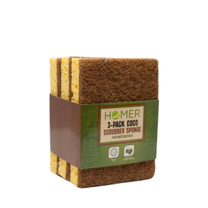 Homer 3 Pack Coconut Fiber Scrubber Sponges – Natural Heavy-Duty Cleaning Sponges