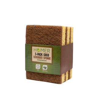 Homer 3 Pack Coconut Fiber Scrubber Sponges – Natural Heavy-Duty Cleaning Sponges