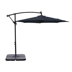 AEROSHADE 3M BANANA CANTILEVER UMBRELLA WITH SOLAR LED LIGHTS & BASE – NAVY BLUE