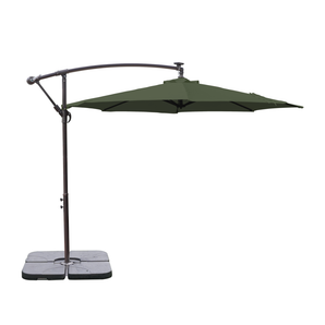 AEROSHADE 3M BANANA CANTILEVER UMBRELLA WITH SOLAR LED LIGHTS & BASE – OLIVE GREEN