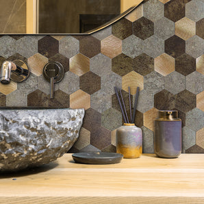 SA TILE 29.0X28.8X0.40CM HONEYCOMB BROWN GOLD