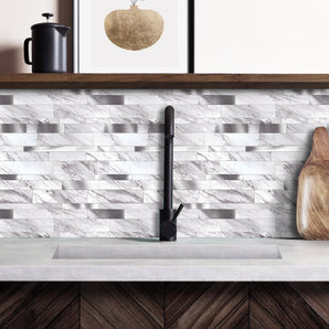 SA TILE 30.3X29.7X0.40CM STR LAY WHITE SILVER
