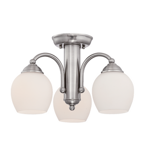 LIGHT FIXTURES 3-LT SEMI-FLUSH FROSTED GLASS BRUSHED NICKEL