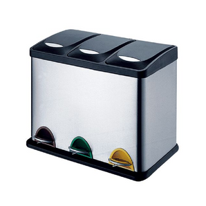 STEP BIN W/ PP COVER 24L 3-COMP. STAINLESS STEEL